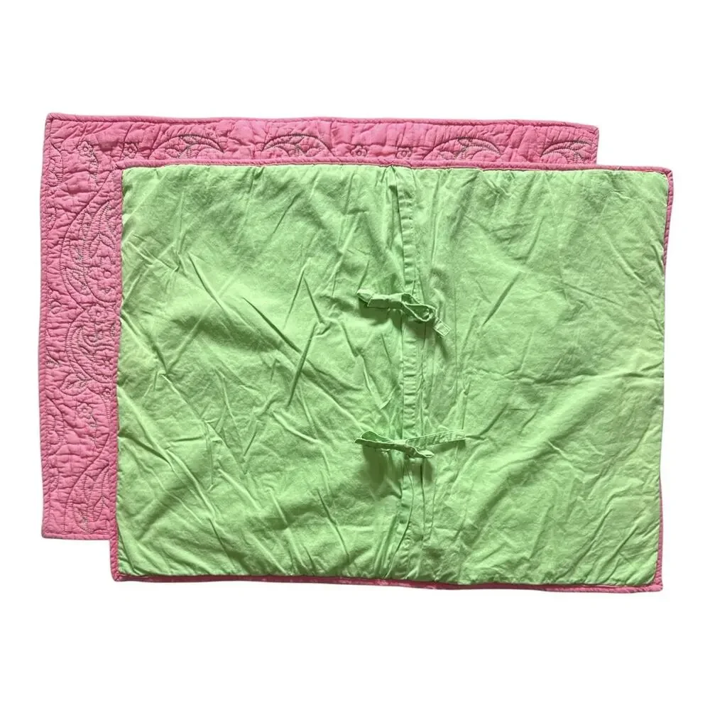 Pottery Barn Kids Pillow Sham Pink Green Paisley Quilted 2 Standard Reversible